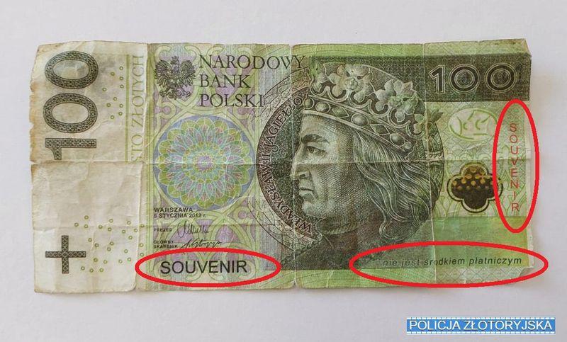 Chciał rozmienić 100 złotych, które nie były banknotem tylko souvenirem